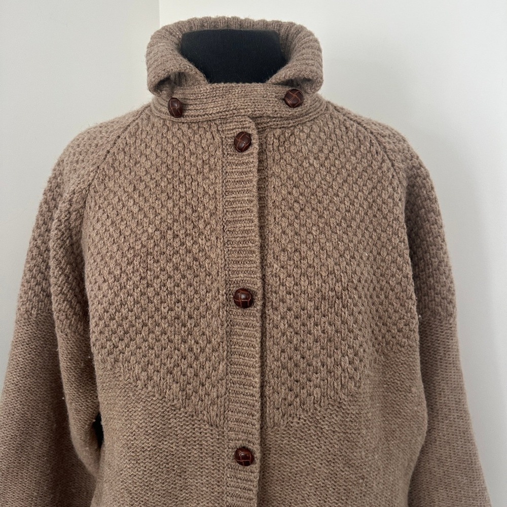 Orvis Cardigan Sweater Women XL Brown Wool Chunky Knit‎ Mock Neck Grandpa Cabin - Picture 2 of 9
